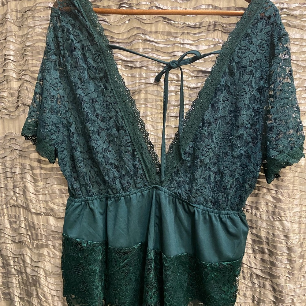 Womens Teal Green Lace Detail Sexy Intimate one piece 1XL New